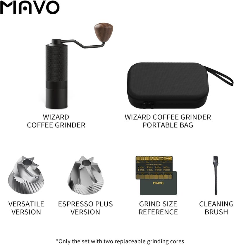 MAVO Manual Coffee Grinder, Wizard Hand Coffee Grinder, Capacity 25g with 2PCS CNC Stainless Steel Conical Burr -Pentagon and Hexagonal, Burr Coffee Bean Grinder for French Press, Pour Over, Black - Image 2